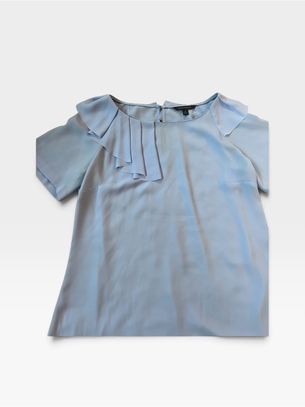 Banana Republic Pale Blue Ruffle-Trim Short Sleeve Blouse